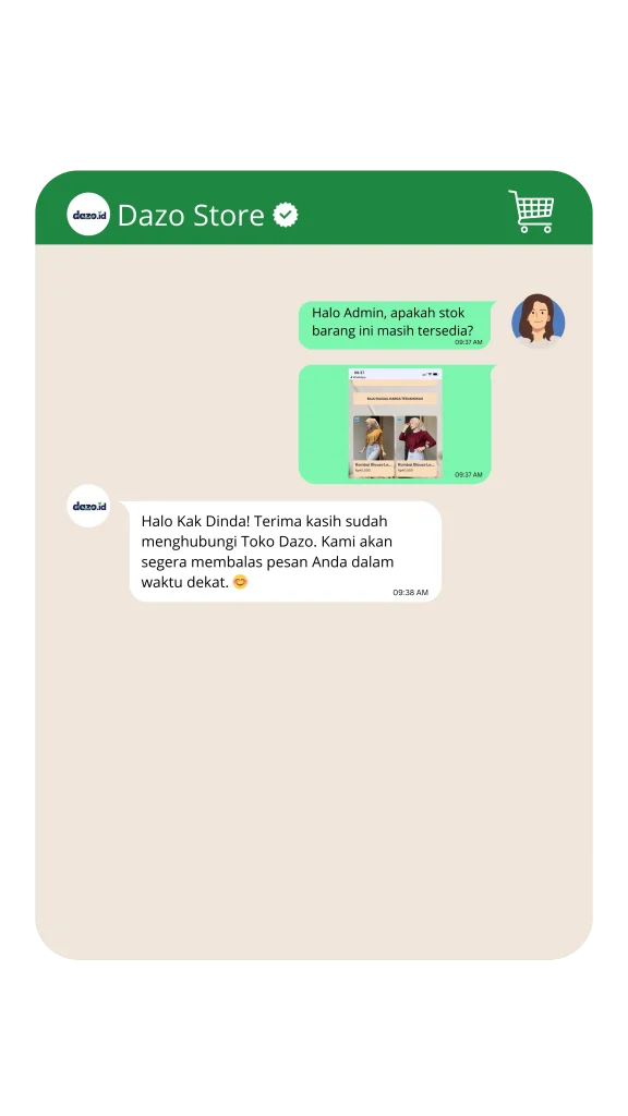 Contoh percakapan Toko Dazo terkait Salam Otomatis
