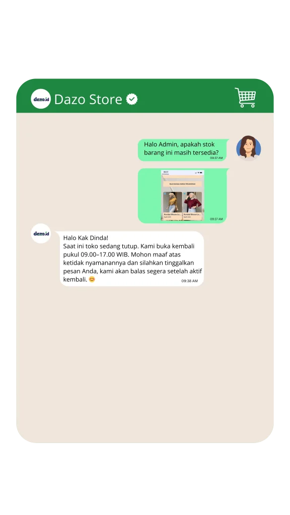 Contoh percakapan Toko Dazo pada Balasan Diluar Jam Kerja