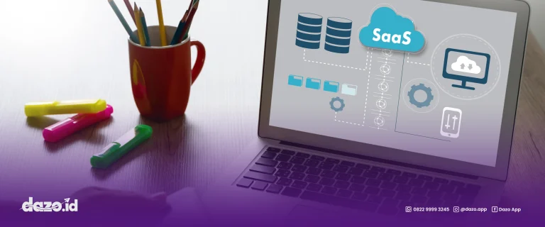 terdapat laptop menampilkan produk SaaS CRM terbaik oleh Dazo
