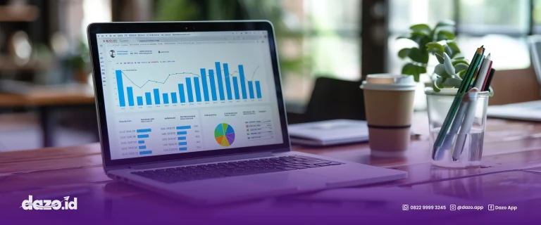 Terdapat laptop dengan tampilan hasil ROI dan Efektivitas dalam penggunaan whatsapp crm